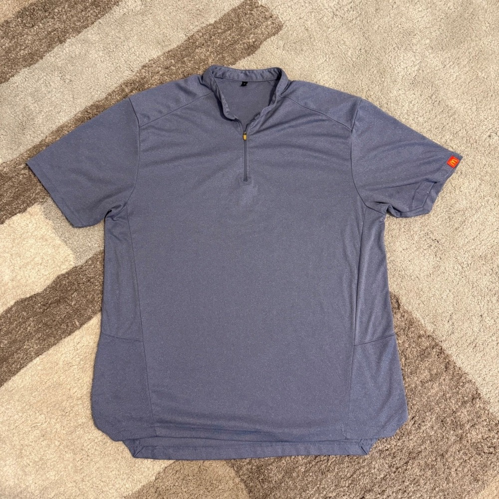 McDonalds Mens XL Blue Quarter Zip Short Sleeve Uniform Polo Shirt MC305B